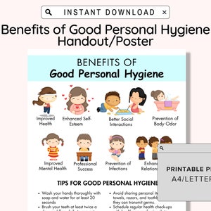 Voordelen van poster persoonlijke hygiëne poster afdrukbaar, checklist hygiëneschema voor kinderen tieners, Health Class Daycare Gezonde gezondheidsgewoonten