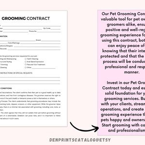 Pet Grooming Contract Printable, Pet Client Grooming Agreement, Dog Cat ...