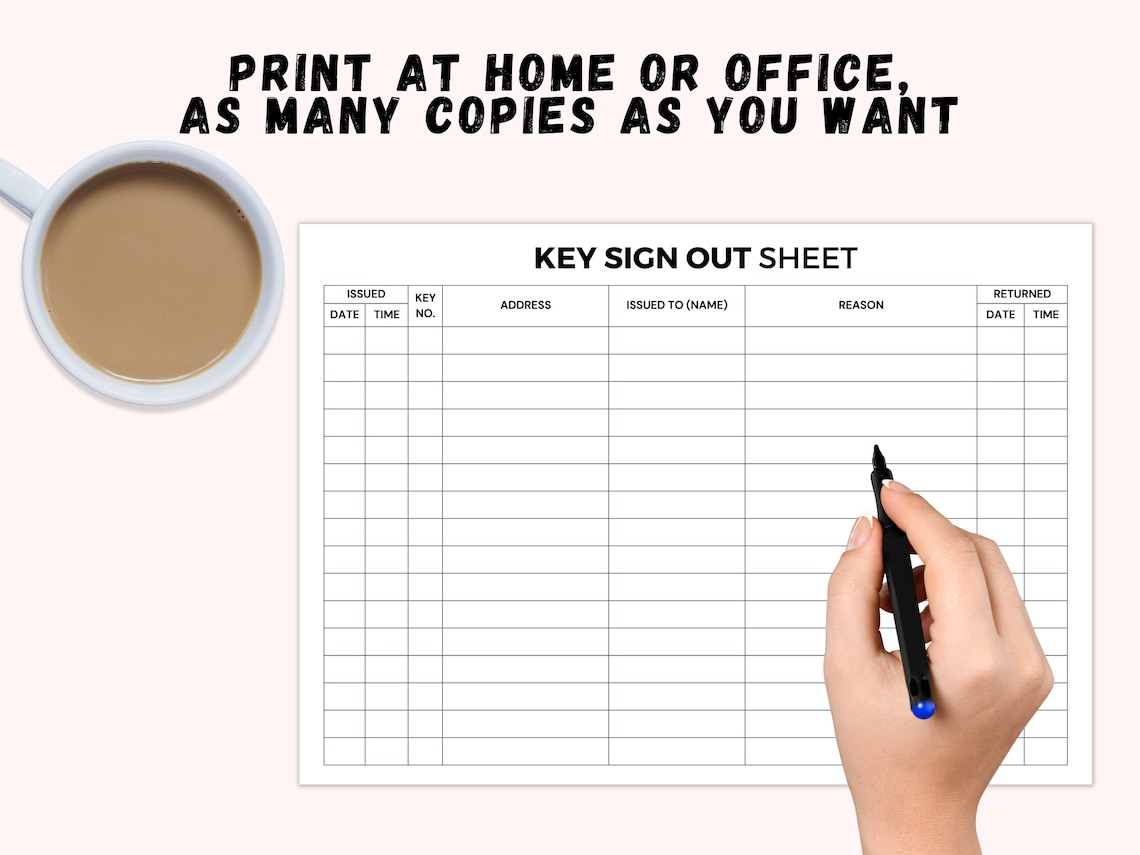 Key Sign Out Sheet Printable Visitor Sign in Out Form Event - Etsy