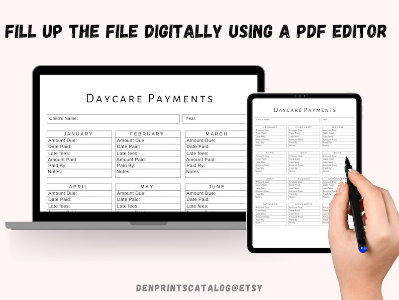 Daycare Payments Log Printable, Daycare Payments, Daycare Tuition