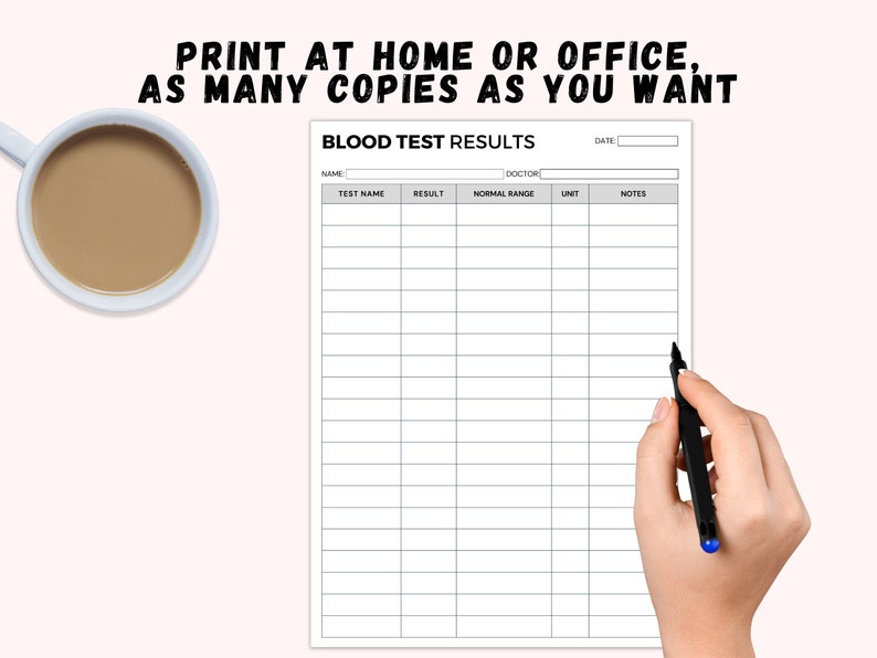 Printable Lab Work Sheet Blood Work Log Medical Test Record - Etsy