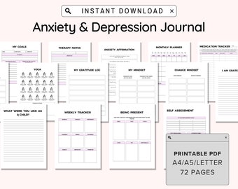 Caderno de exercícios para ansiedade, Diário terapêutico, Folhas de exercícios para ansiedade, Diário de saúde mental, Folhas de exercícios terapêuticos, Depressão, TCC (Terapia Cognitivo-Comportamental), Diário da ansiedade