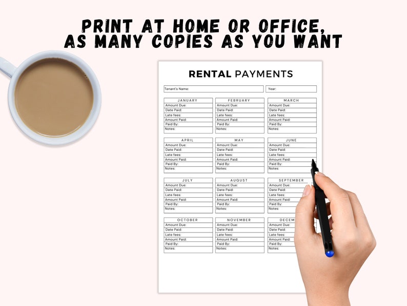 Rent Payment Tracker Printable, Tenant Payment Tracker, Rent Payment