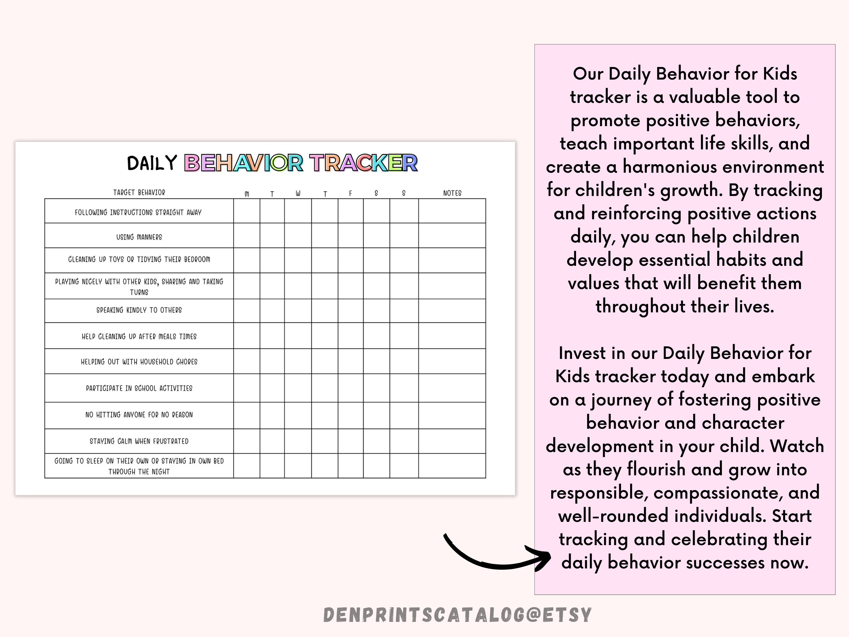 Behavior Reward Chart for Kids Printable, Editable, Good Behavior