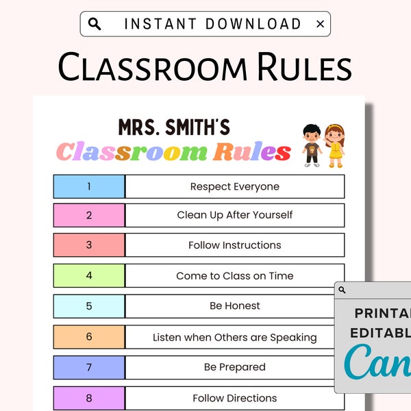 Printable Classroom Rules, Class Rules PDF, Classroom Rules Sign, In This Classroom, Montessori Classroom Rules, School Behavior Rules