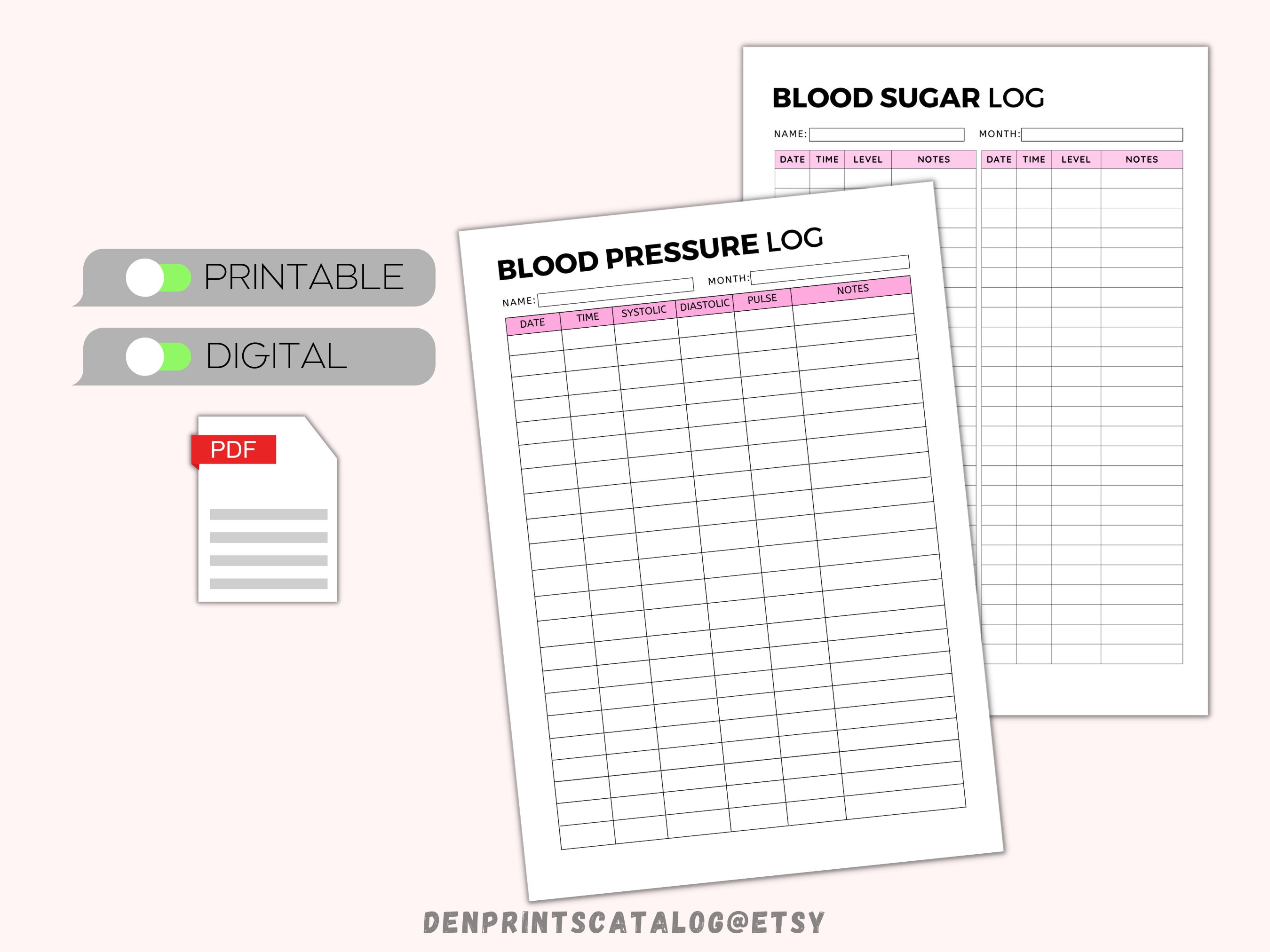 Blood Sugar Log Printable Blood Pressure Log Printable Blood - Etsy