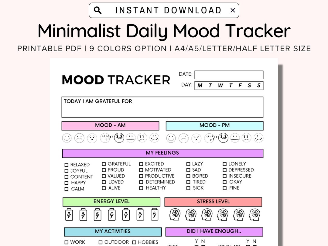 Daily Mood Tracker Printable Printable Mood Track Emotion Tracker Daily Mood Tracker Printable Printable Mood Track Emotion Tracker