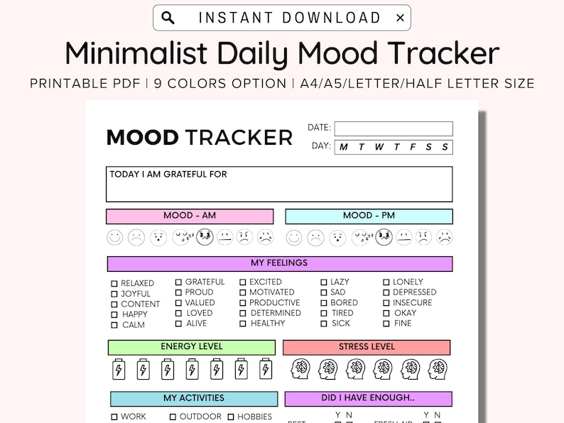 Daily Mood Tracker Printable Printable Mood Track Emotion Tracker Daily Mood Tracker Printable Printable Mood Track Emotion Tracker