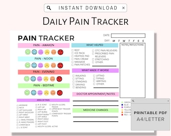 Daily Pain Tracker and Journal Printable, Chronic Pain Management, Pain Relief Diary, Pain Management Tool, Pain Log, For medical field, PDF