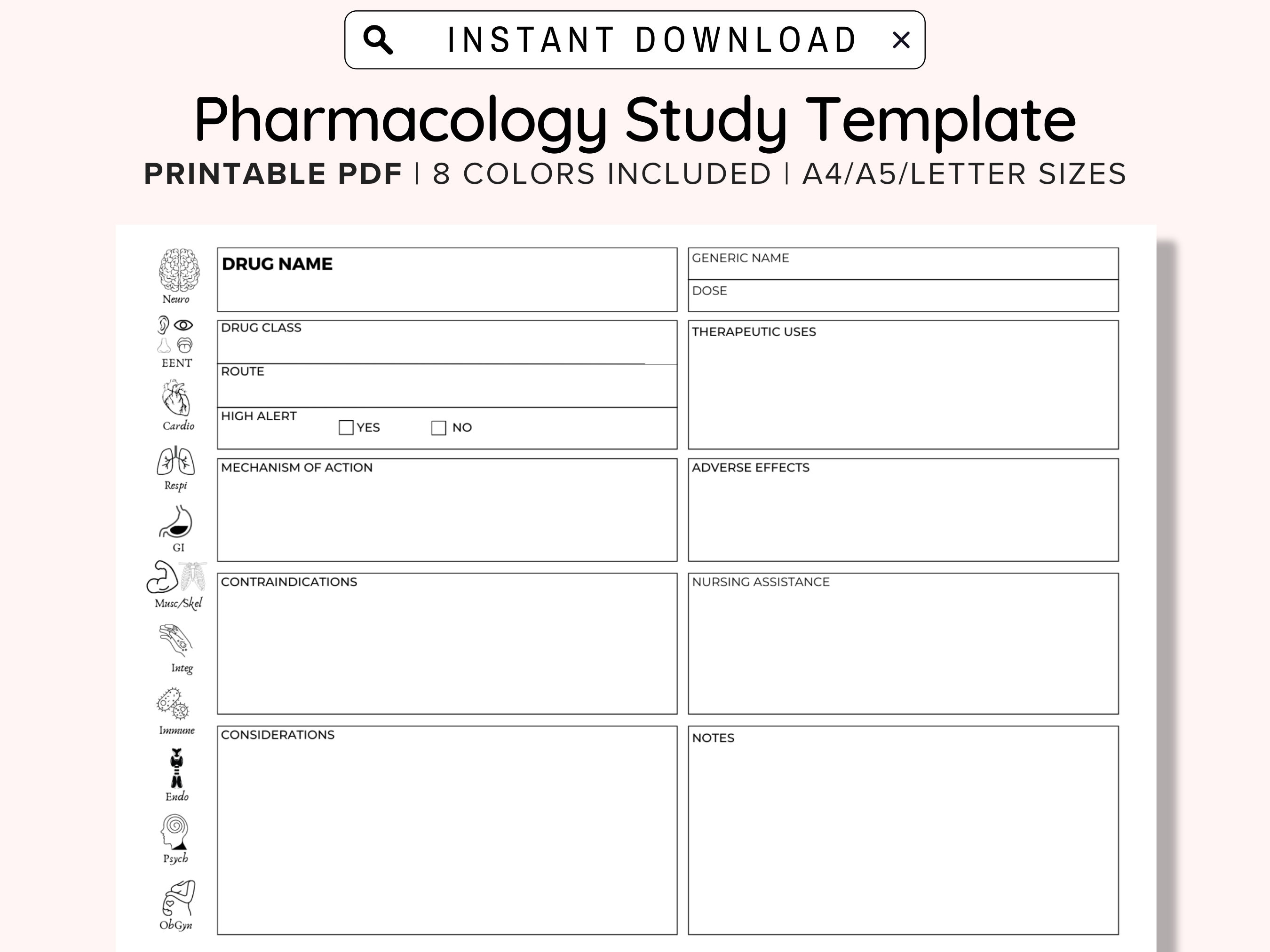 Pharmacology Template Printable - Il Fullxfull.4990368742 D374 