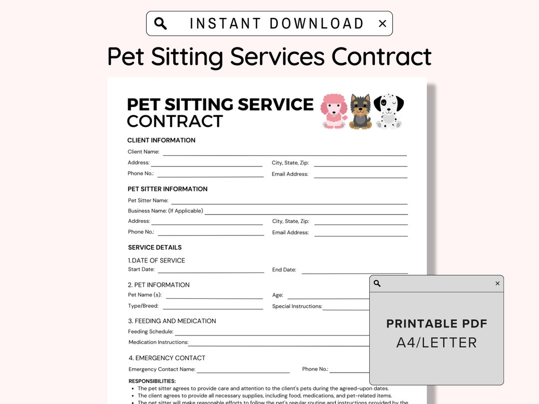 Pet Sitting Service Agreement Pet Sitting Business Forms Pet Sitting Pet Sitting Service Agreement Pet Sitting Business Forms Pet Sitting