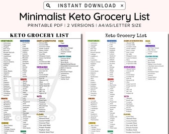 Keto Grocery List Printable, Keto Food List, Low Carb Food List, Keto Tracker, Meal Planner and Groceries Planner, Weekly Menu Planner, PDF