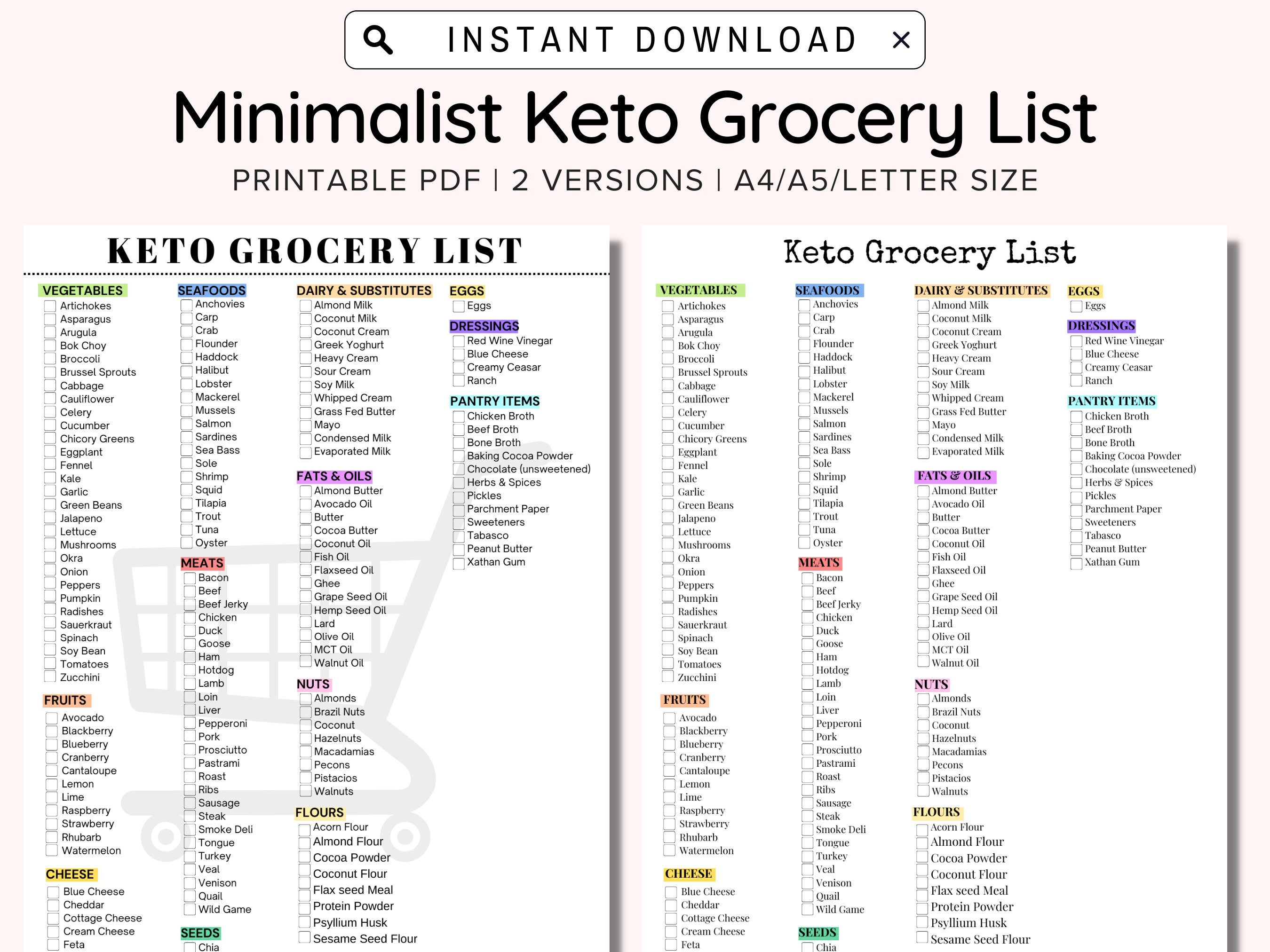 Keto Grocery List Printable Keto Food List Low Carb Food List Keto Tracker Meal Planner And