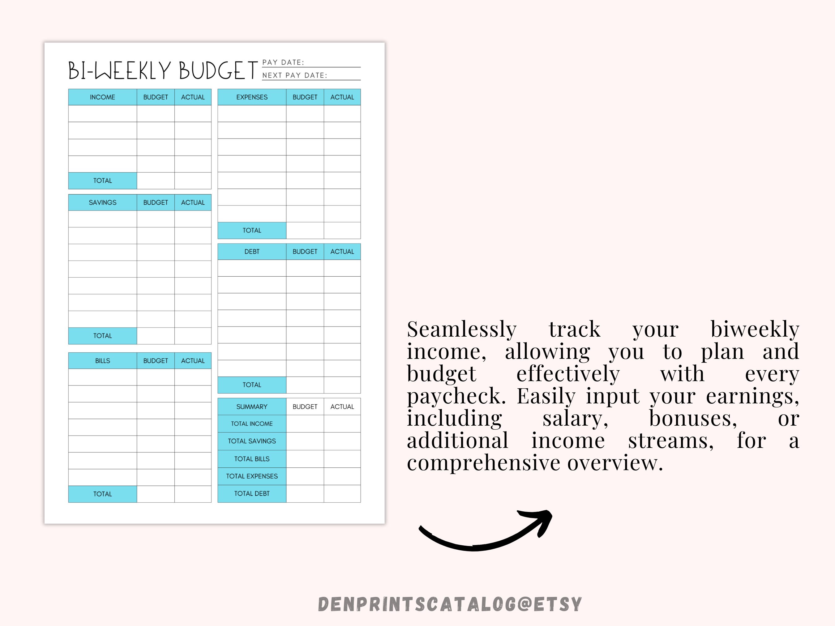 EDITABLE Biweekly Budget Planner, Bi-weekly Template, PDF Printable ...