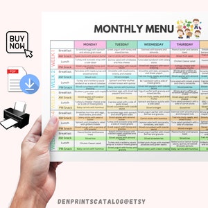 Home Daycare Monthly Menu Printable, Editable Daycare Meal Planner ...