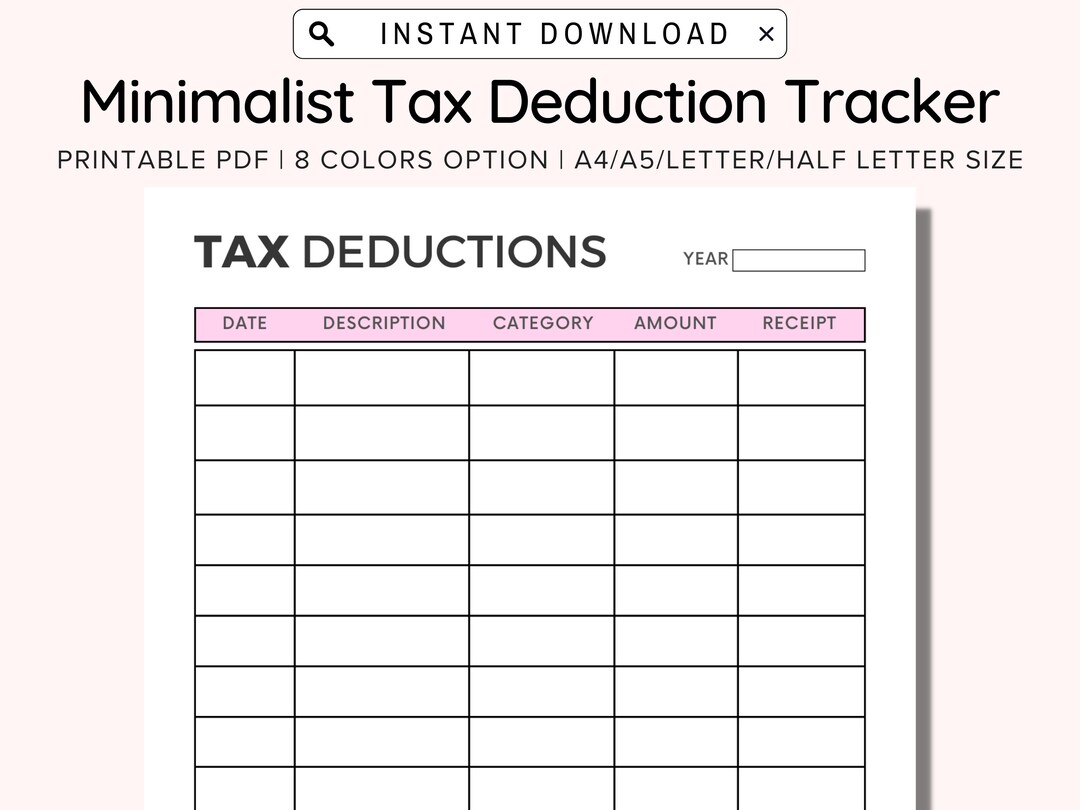 Tax Deduction Tracker Printable Business Tax Log Online - Etsy