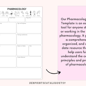 May include: A printable pharmacology study template with a pink background and text that reads "Our Pharmacology Study Template is an essential tool for anyone studying or working in the field of pharmacology. It provides a comprehensive, organized, and up-to-date resource that can help users fully understand the complex principles and practices of pharmacology."