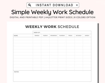 Employee Work Schedule Printable, Crew Daily Working Chart, Employee Time Sheet, Employee Scheduling, Staff Schedule, Employee Organizer PDF