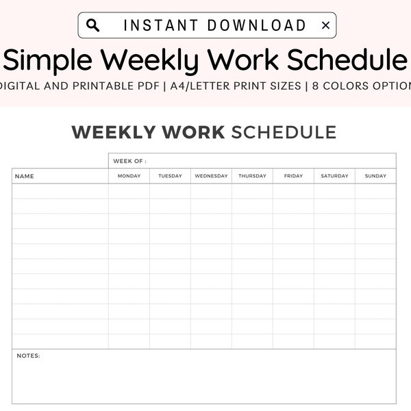 Employee Work Schedule Printable, Crew Daily Working Chart, Employee Time Sheet, Employee Scheduling, Staff Schedule, Employee Organizer PDF