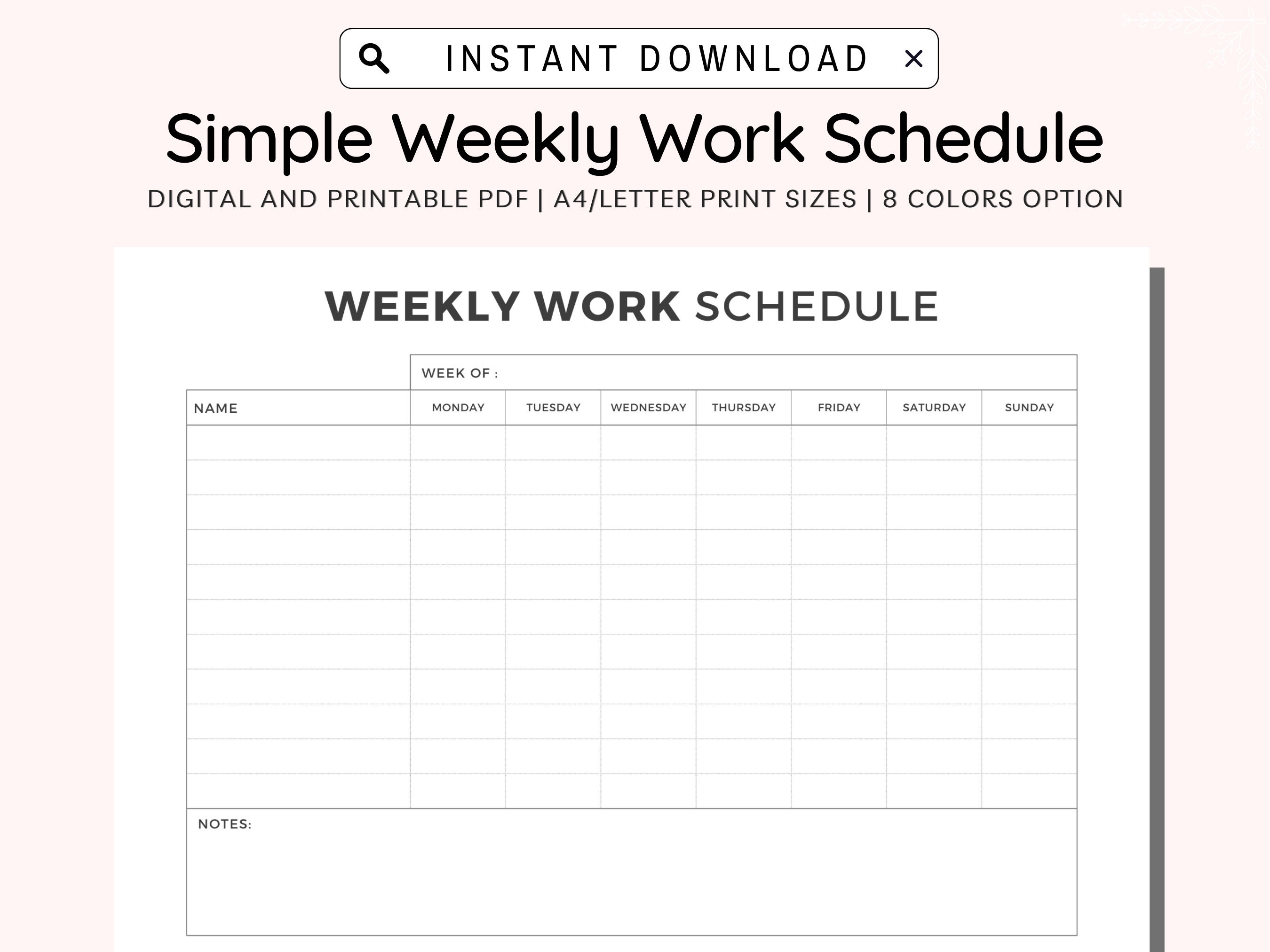 Employee Work Schedule Printable Crew Daily Working Chart Employee 