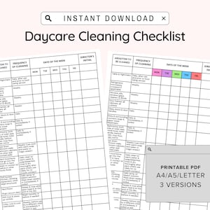Daycare Cleaning Checklist, Childcare Cleaning Checklist, Daycare Cleaning Schedule, Printable Daycare Forms, Printable Cleaning Logsheet