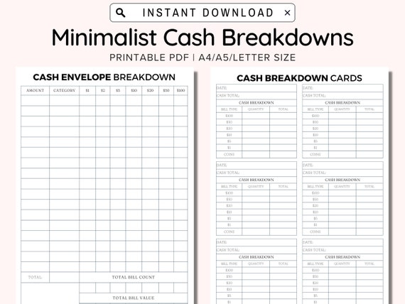 Cash Envelope Breakdown Worksheet | Cash Stuffing | Spending | Cash PDF |  Budget Insert | | 8.5 x 11 | | INSTANT DOWNLOAD 