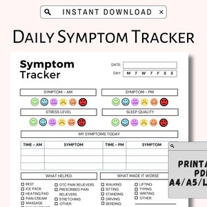 Dagelijkse symptoomtracker Hoofdpijndagboek Wellnessdagboek bijsluiter Medische informatiemap Chronische ziekte Afdrukbaar Stemming Pijnlogboek Gezondheidsmaand
