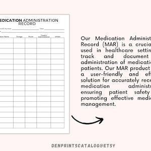 Printable Medication Administration Record, Ready To Print Medication Log Chart, Post-Surgery Medication Chart, Paramedics and Nurses image 3