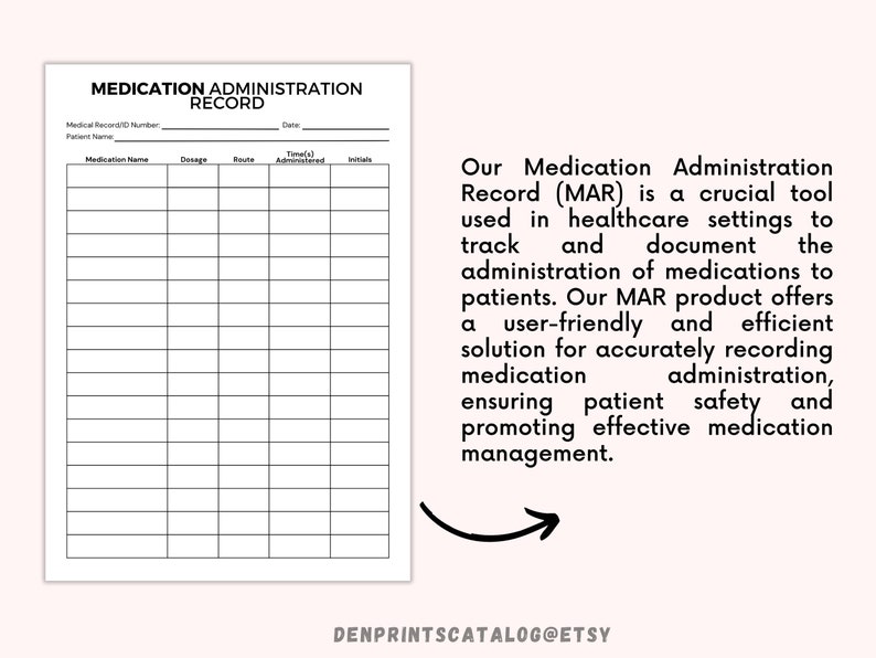 Printable Medication Administration Record, Ready To Print Medication Log Chart, Post-Surgery Medication Chart, Paramedics and Nurses image 3