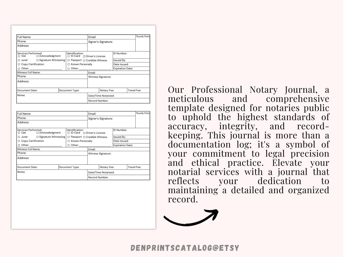 Printable Notary Journal, Notary Public Record Book to Log Notarial ...