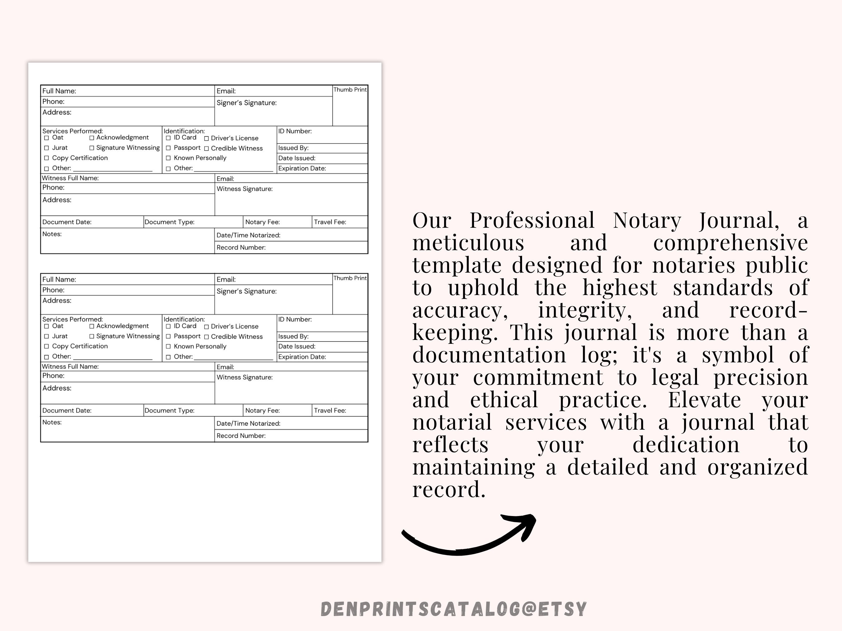 Printable Notary Journal, Notary Public Record Book to Log Notarial ...