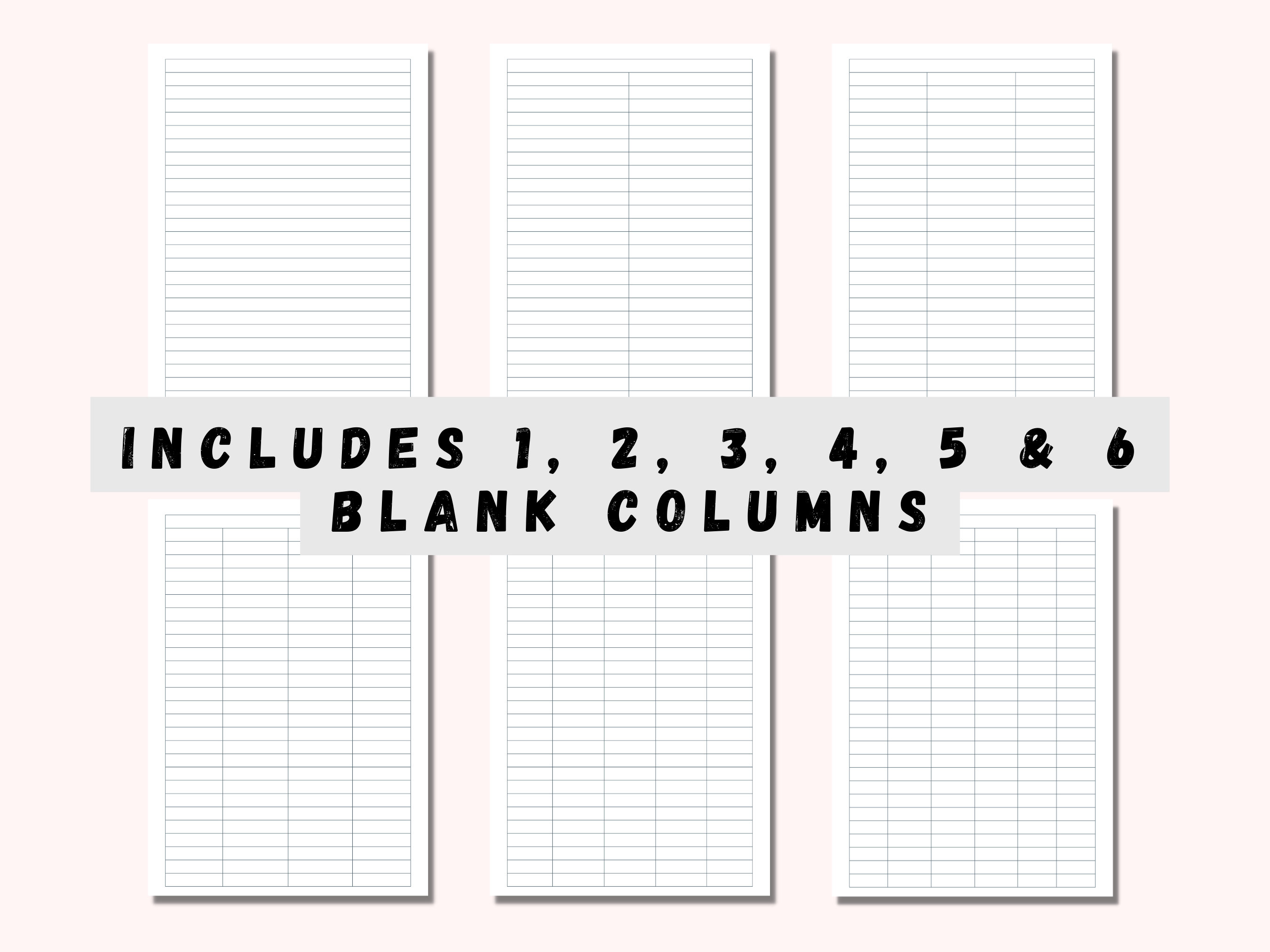 Printable Blank Columns Charts With Header One, Two, Three, Four, Five ...