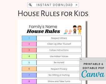 House Rules for Kids Printable Family House Rules Family Rules Home Values Short Kids Rules Home Rules Alone Rules behavior Rules PDF Etsy
