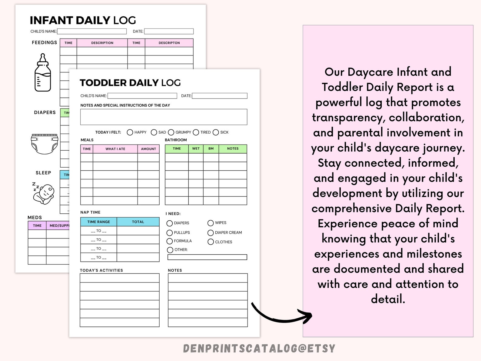 Infant Daily Log Printable, Daycare Printable Baby Log, Infant Toddler ...