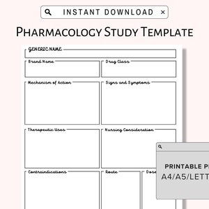 Nursing School Pharmacology Template, Printable Pharmacology Map, Nursing Notes, NCLEX, Nursing Student Study Guide, Simple Nursing Template