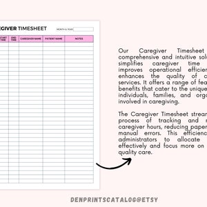 Printable Caregiver Timesheet Home Health Care Time Sheet - Etsy
