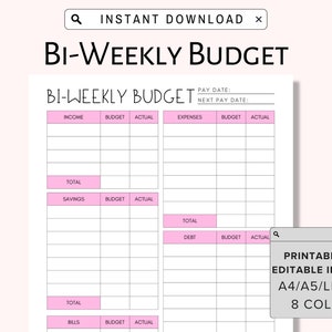 EDITABLE Biweekly Budget Planner, Bi-weekly Template, PDF Printable ...