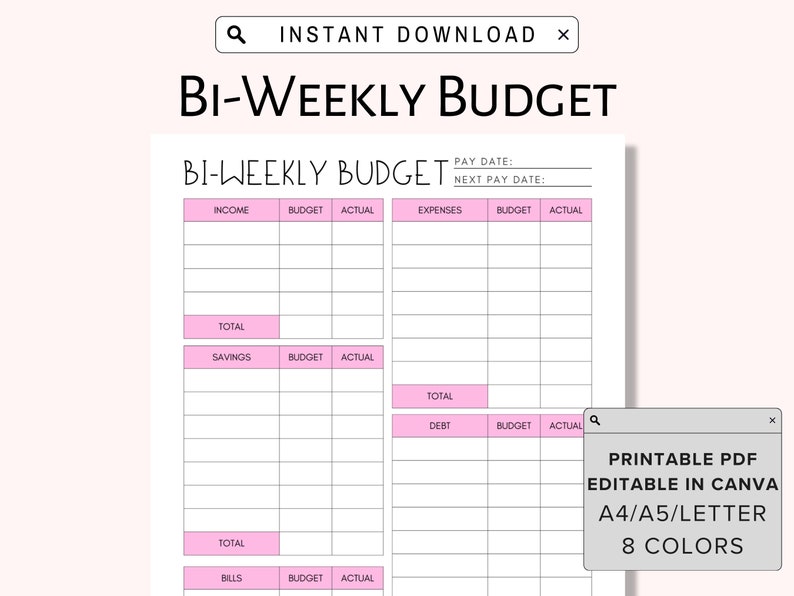 EDITABLE Biweekly Budget Planner, Bi-weekly Template, PDF Printable ...