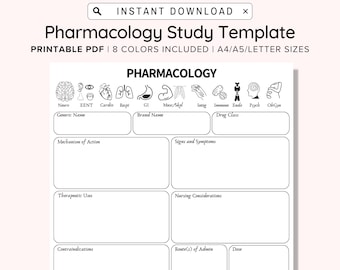 Nursing School Pharmacology Template | Printable Pharmacology Map | Nursing Notes | NCLEX | Nursing Student Study Guide | Nursing Template
