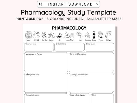 Nursing School Pharmacology Template | Printable Pharmacology Map | Nursing Notes | NCLEX | Nursing Student Study Guide | Nursing Template