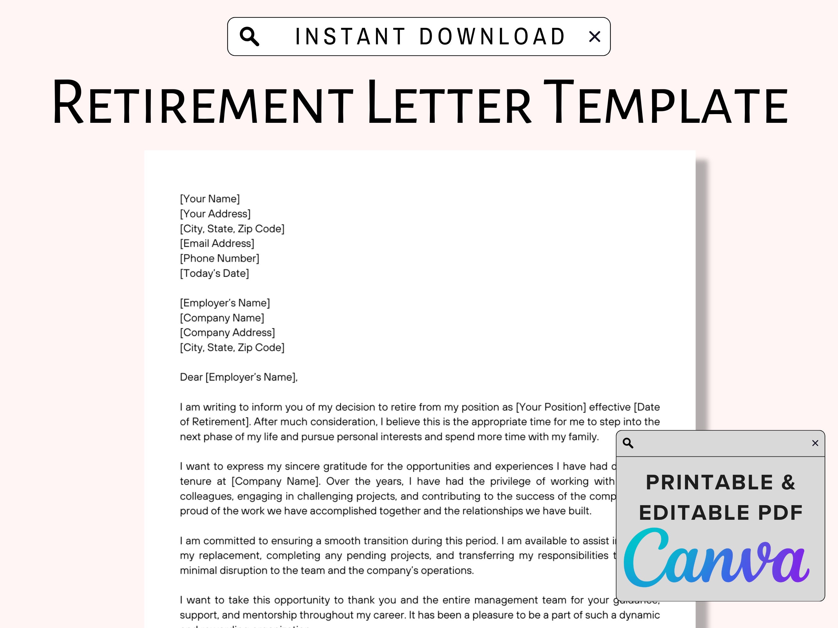Professional Retirement Letter Template Printable Editable Retirement 