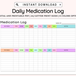Minimalist Medication Tracker Printable, Medication Log, Medication List, Medicine Tracker, Caregiving Template, Supplement Tracking, PDF