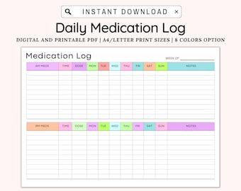 Minimalist Medication Tracker Printable, Medication Log, Medication List, Medicine Tracker, Caregiving Template, Supplement Tracking, PDF