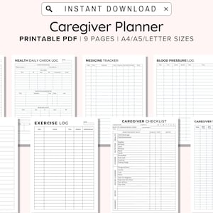 Printable Caregiver Daily Task, Caregiving Checklist Elderly Care Caregiver Schedule, Caregiving Forms, Medication Log, Blood Pressure Log