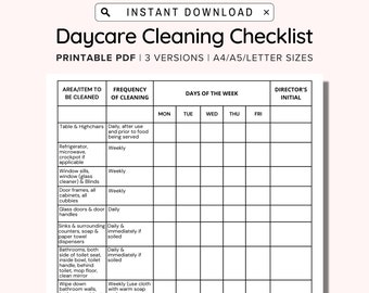 Daycare Cleaning Checklist, Childcare Cleaning Checklist, Daycare Cleaning Schedule, Printable Daycare Forms, Printable Cleaning Logsheet