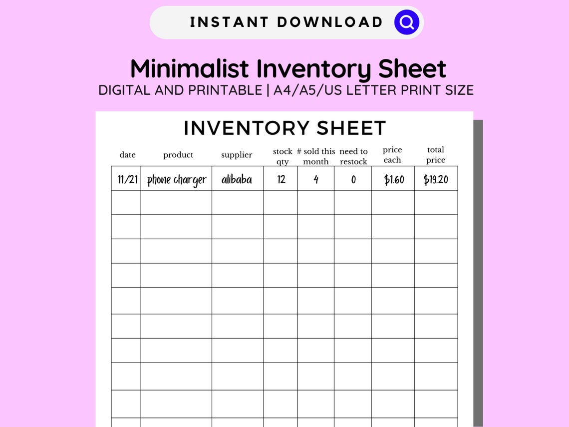 Printable Inventory Management Form Inventory Sheet Small Etsy