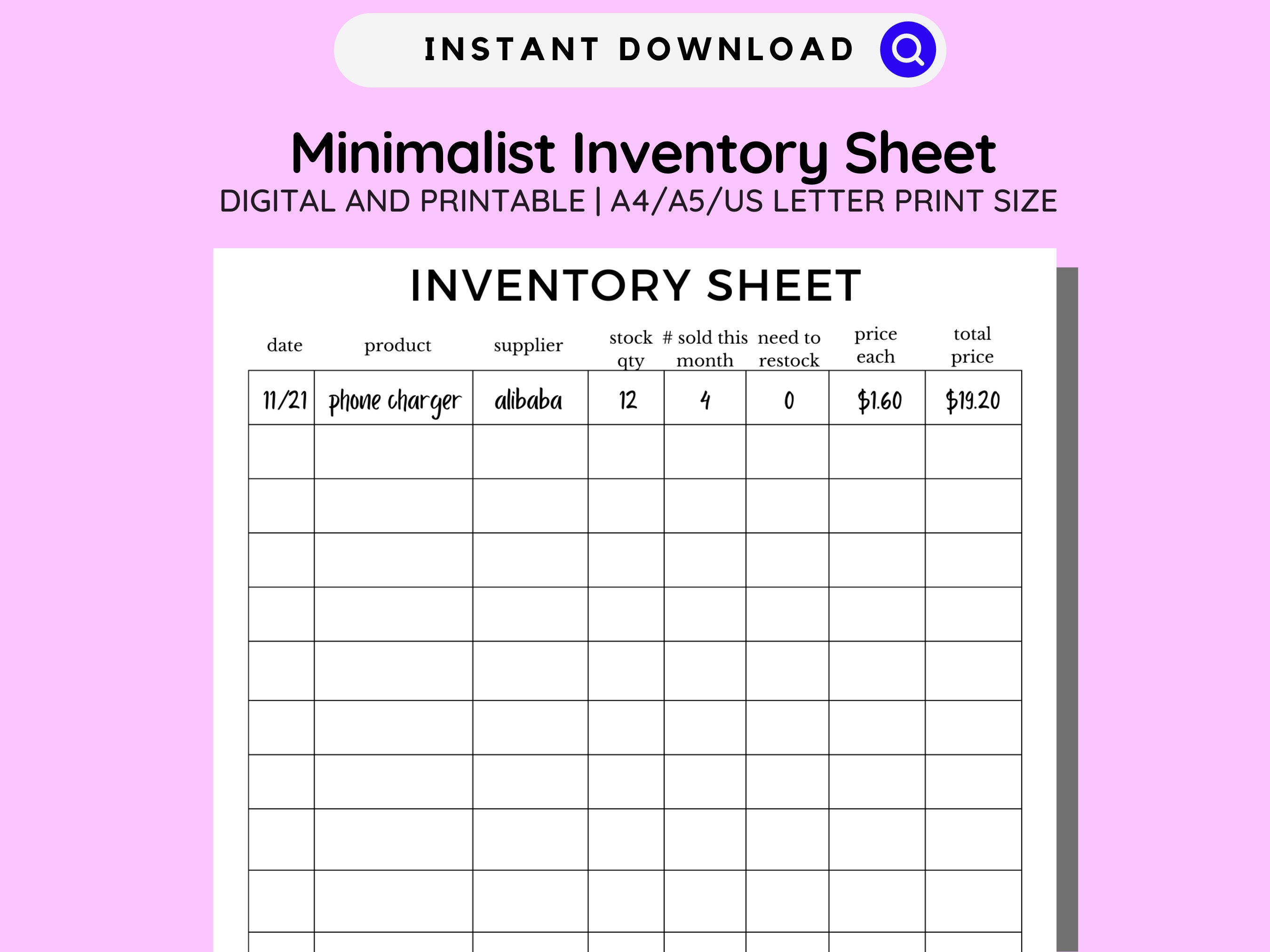 Printable Inventory Management Form Inventory Sheet Small Etsy Canada