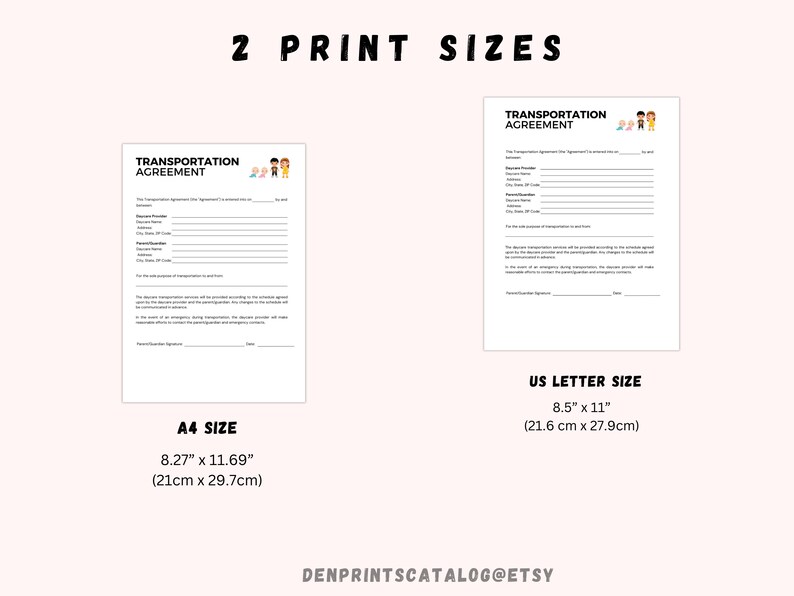 Printable Transportation Agreement for Home Daycares, Daycare ...