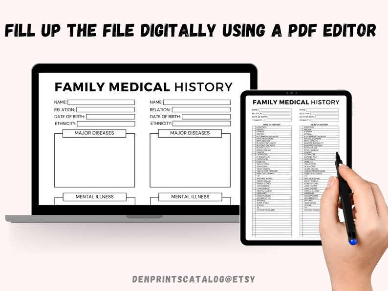 Medical History Form Printable, Family Medical History Form, Family
