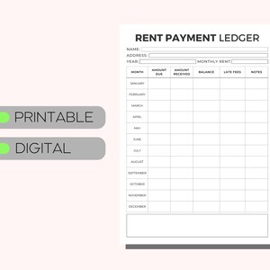 Rent Payment Ledger Printable, Tenant Payment Tracker, Rent Payment Log ...